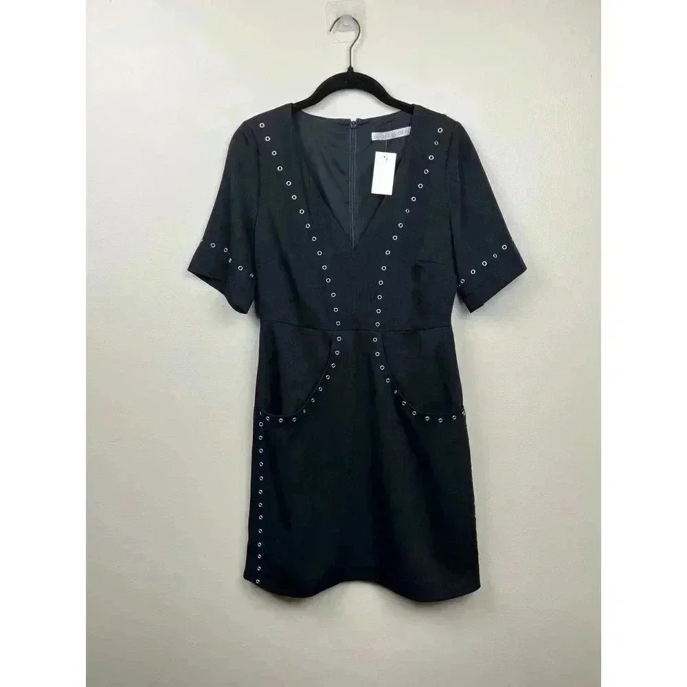 NWT Marie Oliver Metal Grommet Black Sheath Short Sleeve Dress - size 4